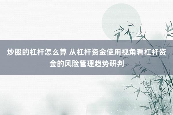 炒股的杠杆怎么算 从杠杆资金使用视角看杠杆资金的风险管理趋势研判